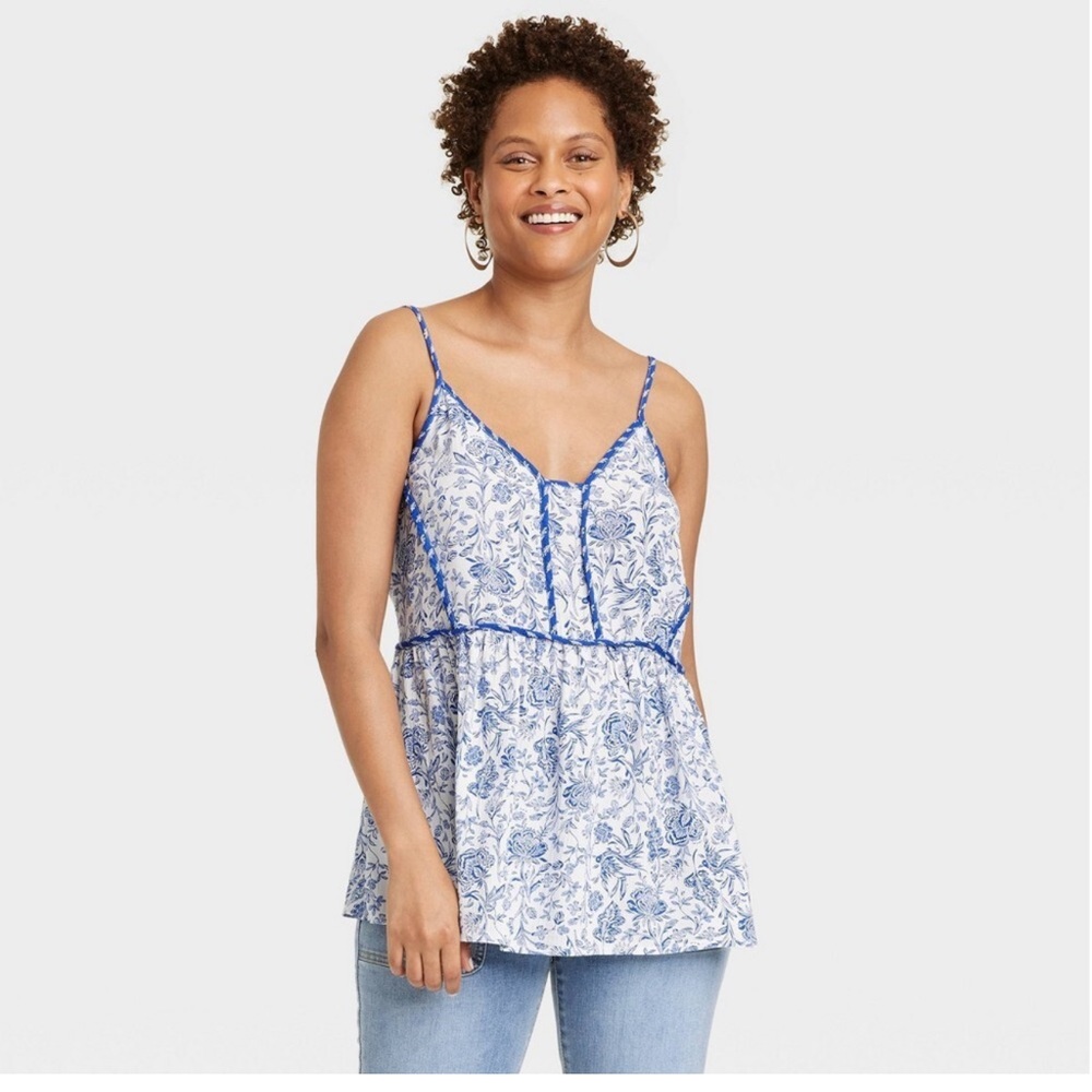 Blue & White Floral Top